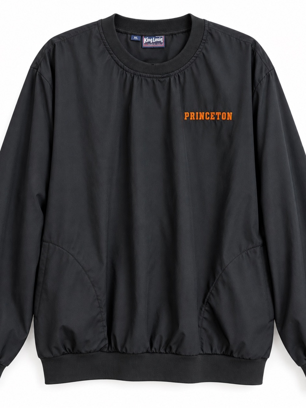Vintage 90s Princeton King Louie Windbreaker Black Pullover XL USA Embroidered